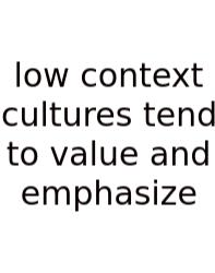 Low Context Cultures Tend To Value And Emphasize