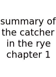 Summary Of The Catcher In The Rye Chapter 1