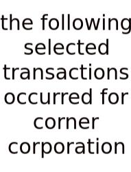 The Following Selected Transactions Occurred For Corner Corporation